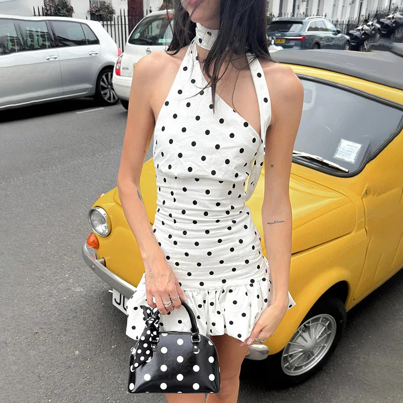 One Shoulder Backless Lace-Up Slim Mini Dress