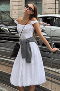 Hollow Embroidery Off-Shoulder Slim Midi Dress