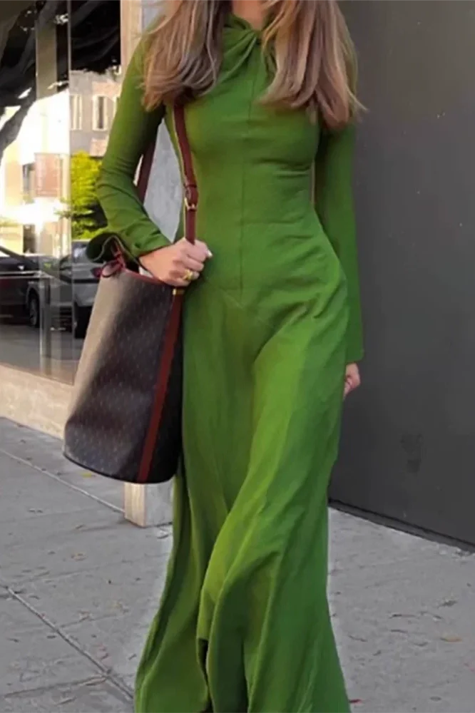 Elegant Long Sleeve High Waist Slim Maxi Dress