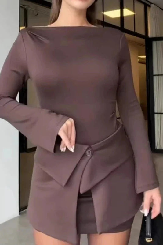 Slim O-Neck Bodycon Long Sleeve Mini Dress