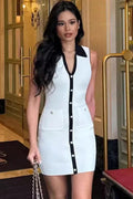Sleeveless Knitted Slim Single Breasted Mini Dress