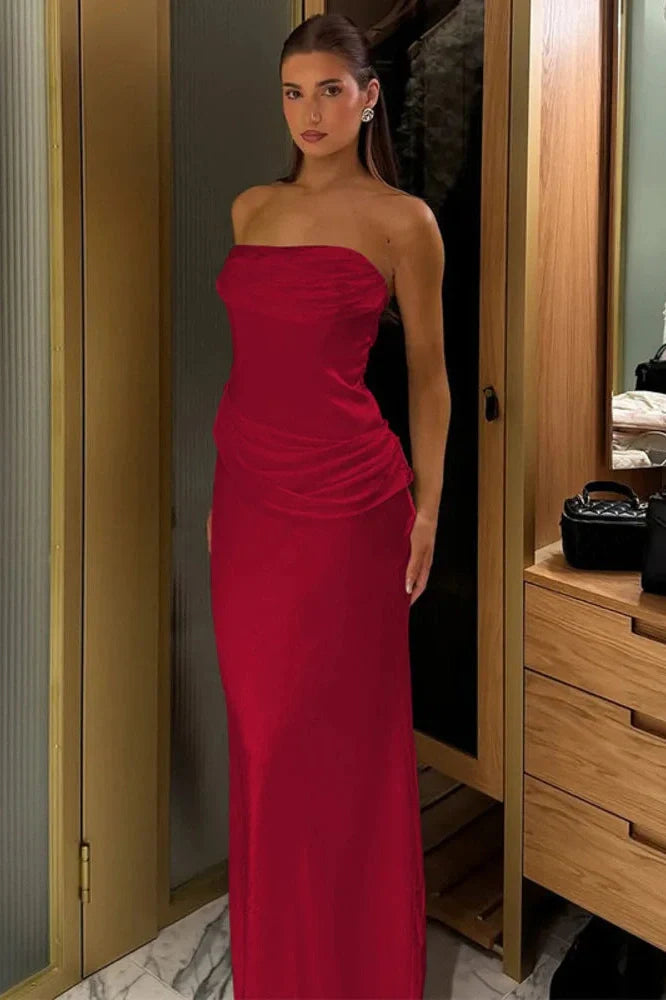 Off-Shoulder Strapless Sleeveless Backless Bodycon Maxi Dress
