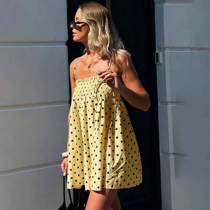 Loose Polka Dot Lace Up Sleeveless Mini Dress