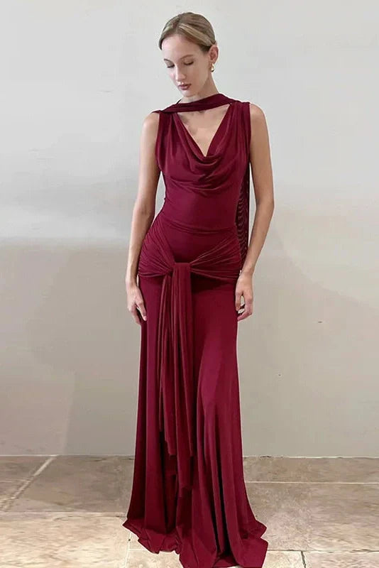 Elegant Backless Slim V-Neck Irregular Maxi Dress
