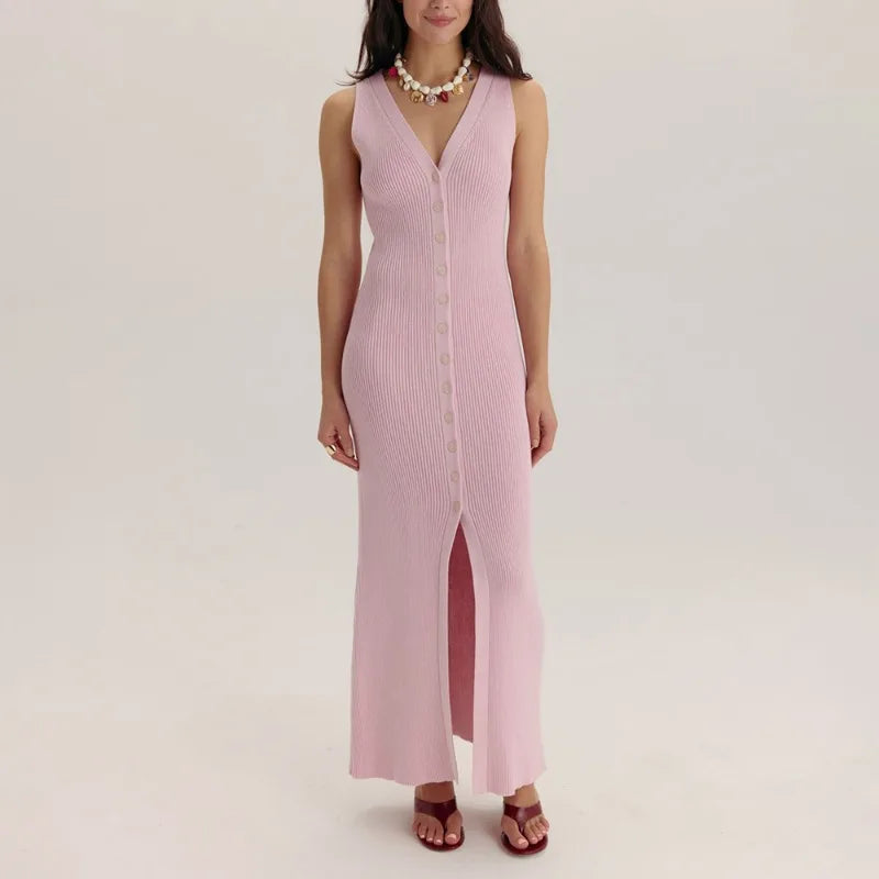 Elegant V-Neck Sleeveless Patchwork Maxi Dress