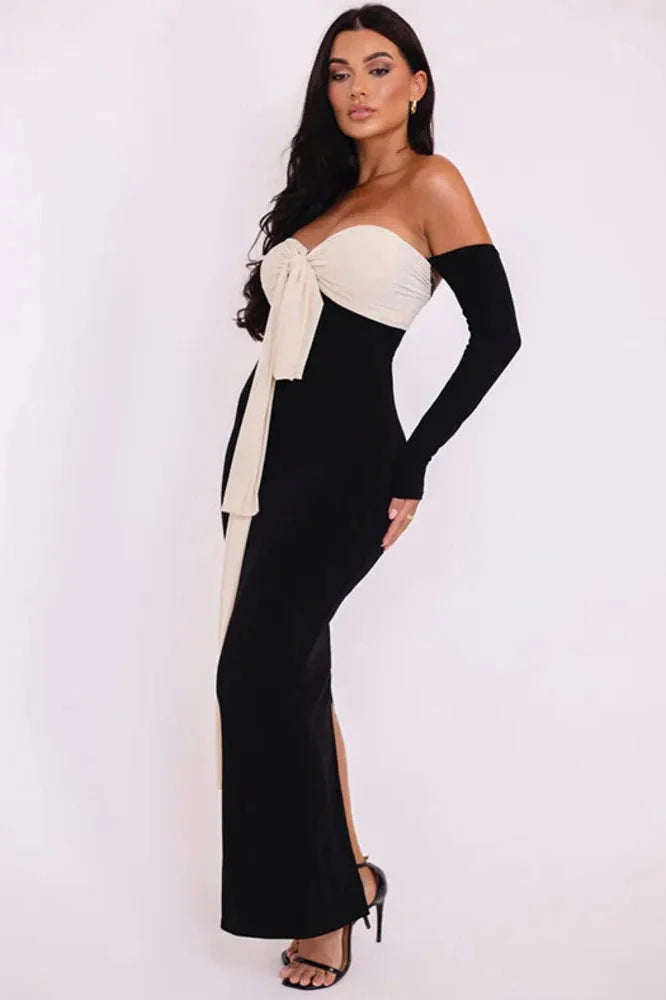 Off-shoulder Strapless Long Sleeve Maxi Dress