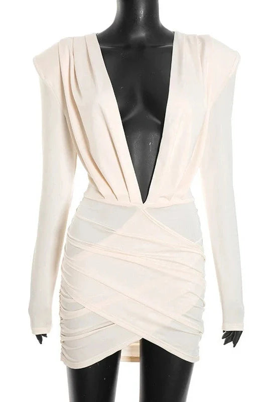 Elegant Deep V-Neck Slim Mini Dress