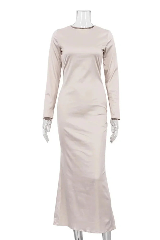 Hollow Out High Waist Slim Long Sleeve Zipper Maxi Dress