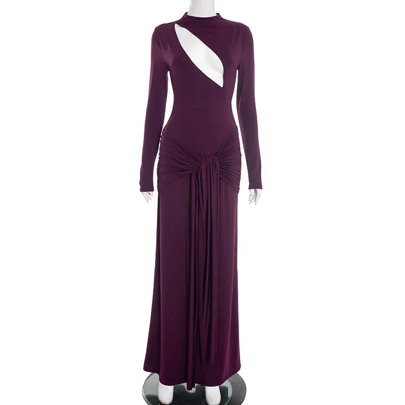 Hollow Out Slim Long Sleeves Maxi Dress