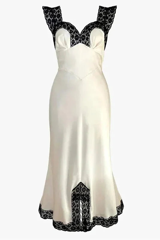 Hollow Out V-Neck Patchwork Sleeveless Lace-Up Midi Dress