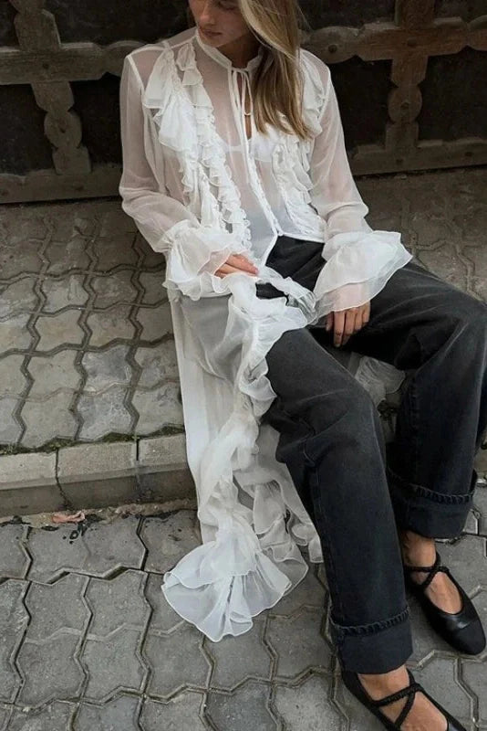 Long-Sleeved Single-Breasted Maxi Dress