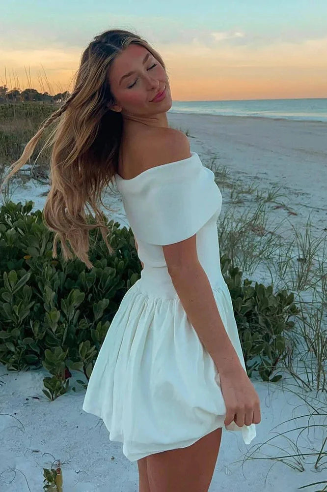 Off Shoulder Patchwork Slash Neck Mini Dress