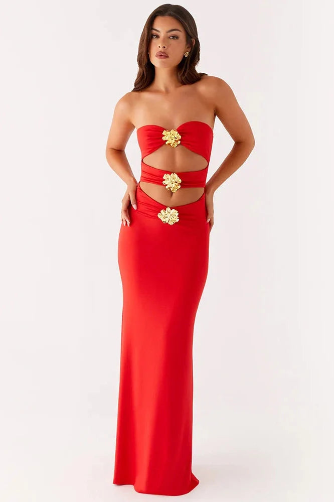 Hollow Out Strapless Off-Shoulder Backless Bodycon Maxi Dress