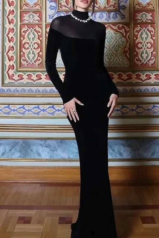 Elegant Slim High Collar Long Sleeve Bodycon Maxi Dress