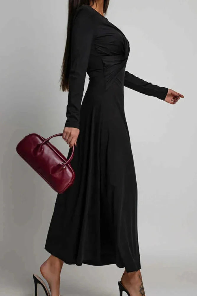 Elegant O-Neck Long Sleeve High Waist Slim Maxi Dress