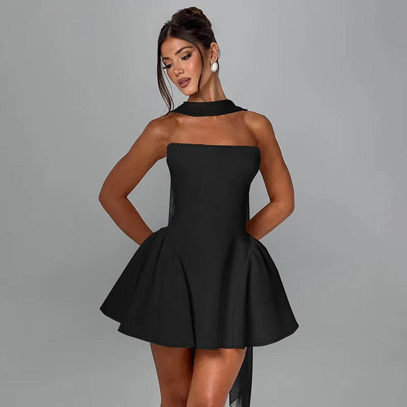 Strapless Backless Zipper High Waist Mini Dress