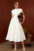 Hollow Out Backless Sleeveless High Waist Pleated A-line Midi Dress