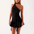 Polka Dot Scarf Ribbon Backless Sleeveless Mini Dress