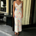 Lace Printed V-Neck High Waist Patchwork Maxi Dress