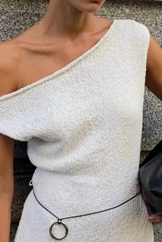 Elegant Knitted One-Shoulder Slim Mini Dress