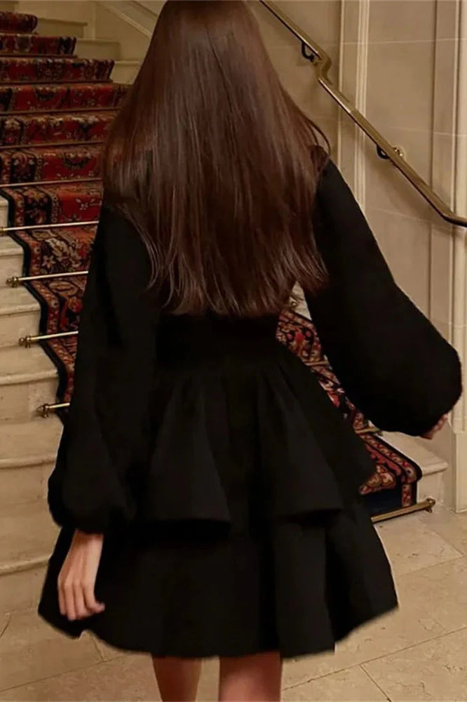 V-Neck Long Sleeve Bodycon Mini Dress