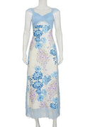 Hollow Out Printed Lace Patchwork Slim Maxi Dress