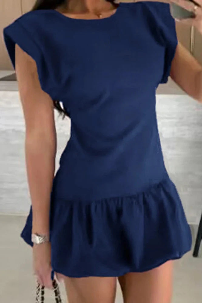 Hollow Out High Waist O-Neck Sleeveless Mini Dress