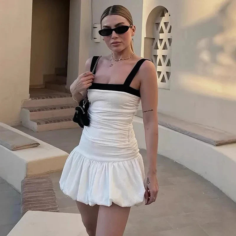 Pleated Sleeveless High Waist Slim Mini Dress