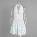 Polka Dot Pleated Lace Sleeveless Mini Dress