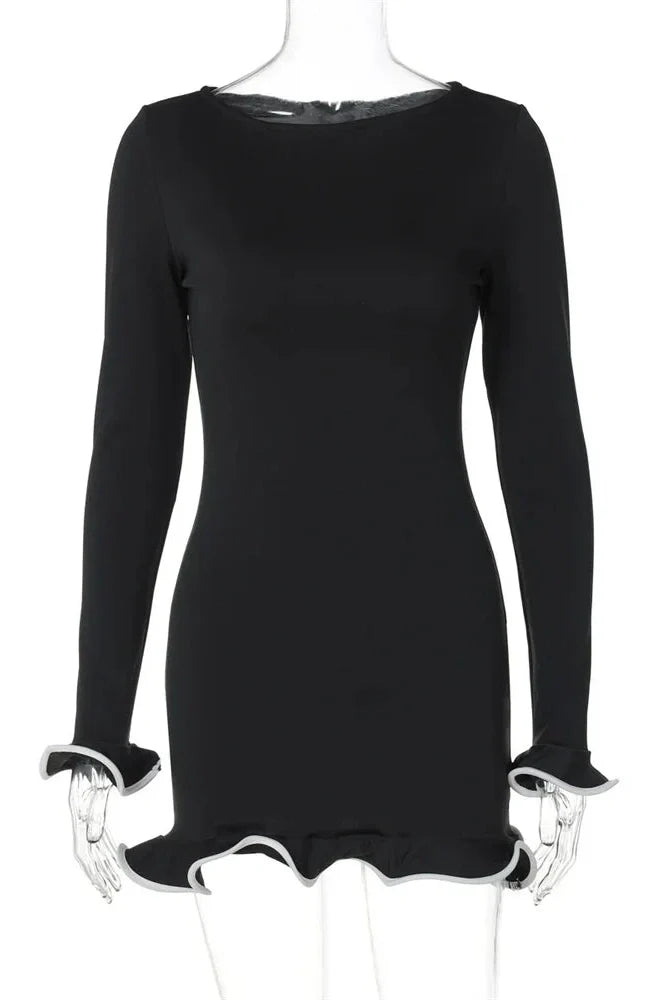 Slim Long Sleeve Patchwork Mini Dress
