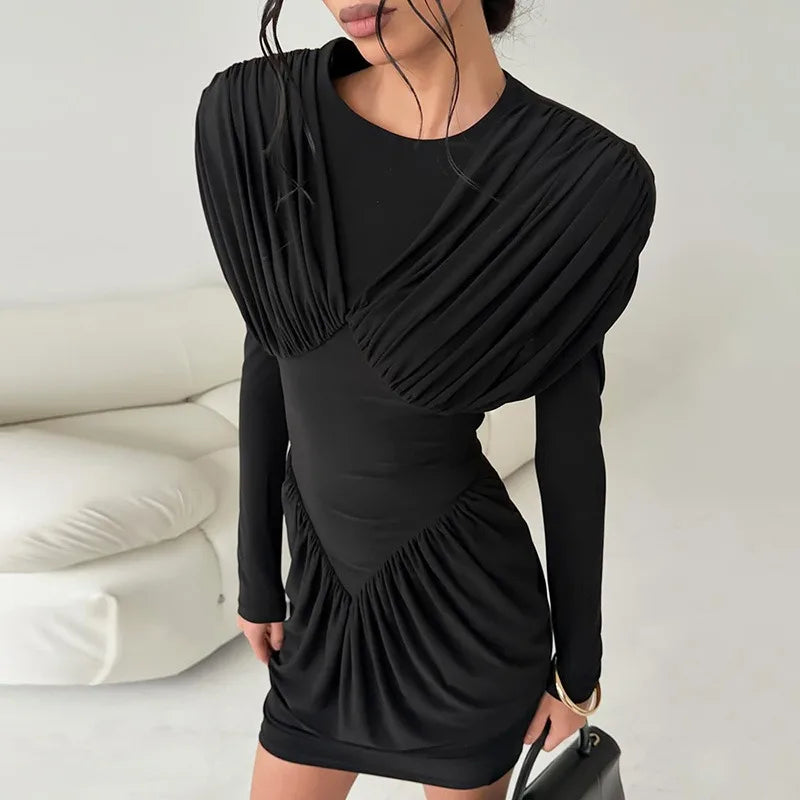 Patchwork High Waisted Long Sleeve Mini Dress