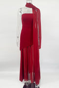 Elegant Strapless Sleeveless Mesh Maxi Dress