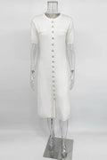 Elegant Knit Short Sleeve Slim High Waist Midi Dress
