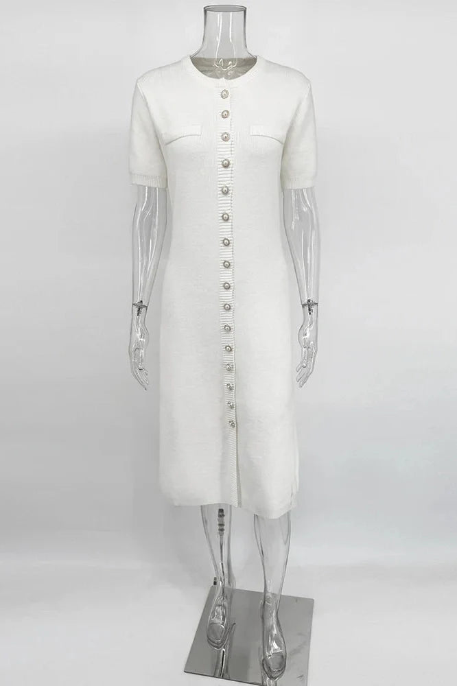 Elegant Knit Short Sleeve Slim High Waist Midi Dress