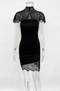 Hollow Out High Waist Slim Patchwork Mini Dress