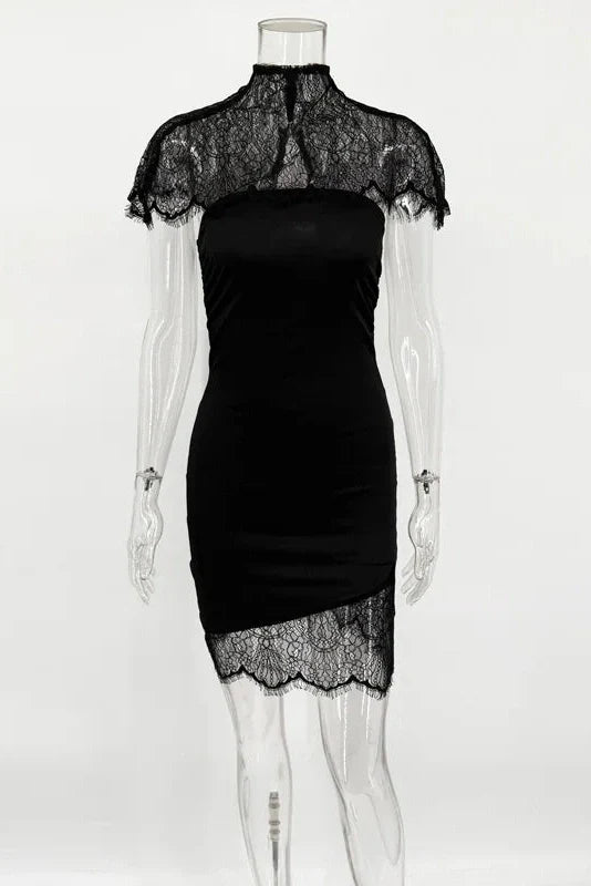 Hollow Out High Waist Slim Patchwork Mini Dress