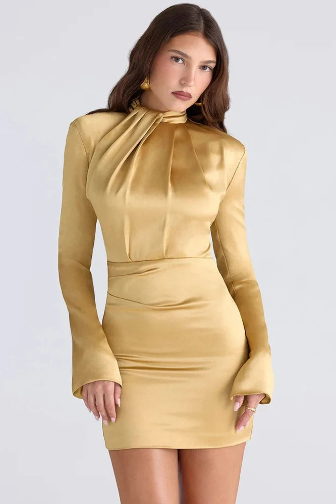 Long Sleeve Turtleneck High Waist Bodycon Mini Dress