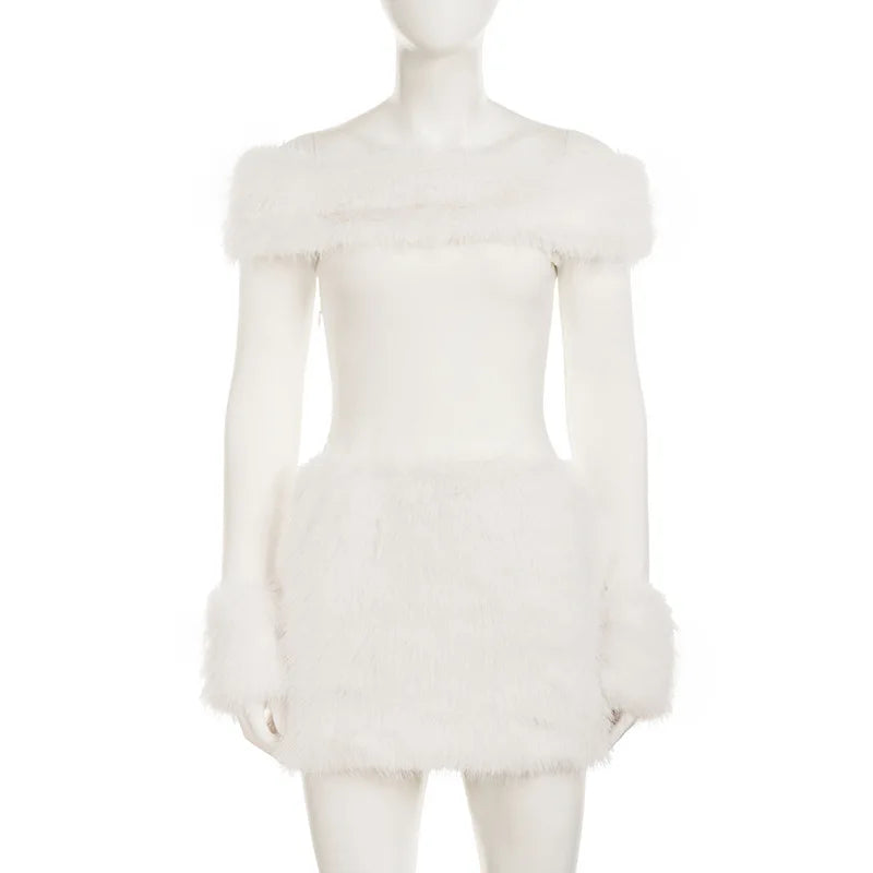 Patchwork One-Shoulder Long Sleeve High Waist Mini Dress