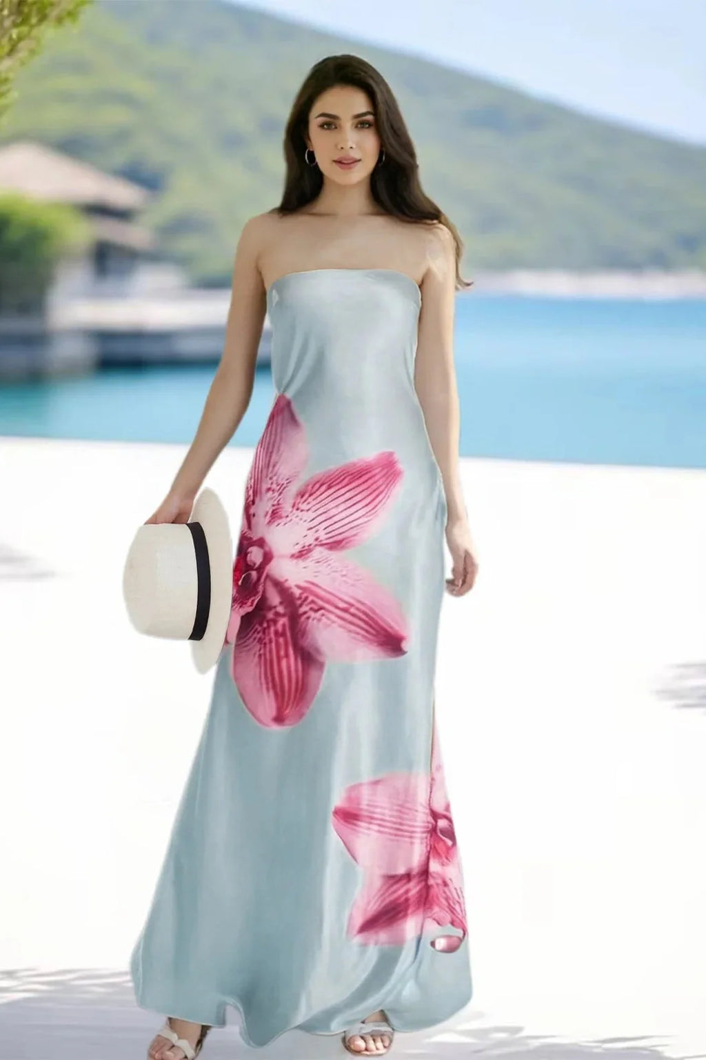 Sleeveless Off-Shoulder Flower Print Maxi Dress