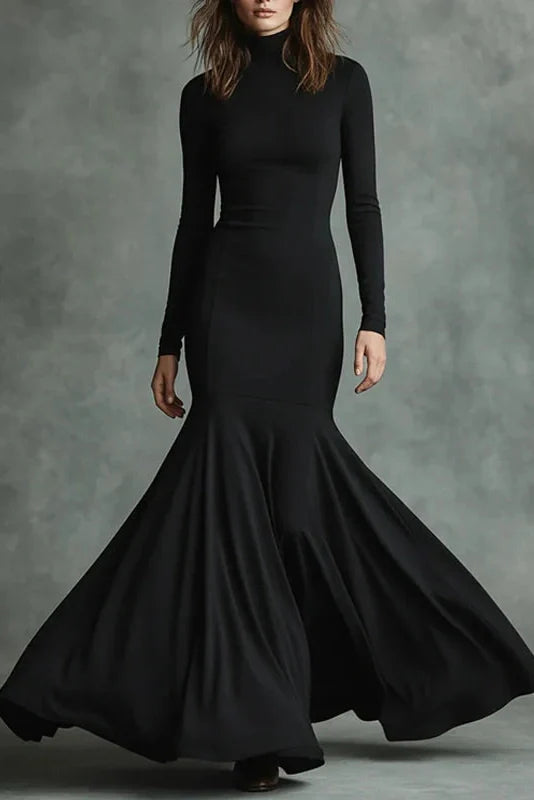 Elegant Slim High Waist Turtleneck Long Sleeve Maxi Dress
