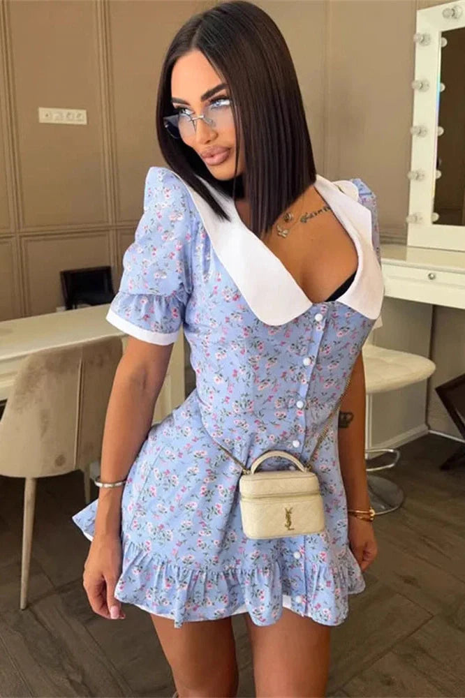 Printed Slim Short Sleeve Bodycon Mini Dress