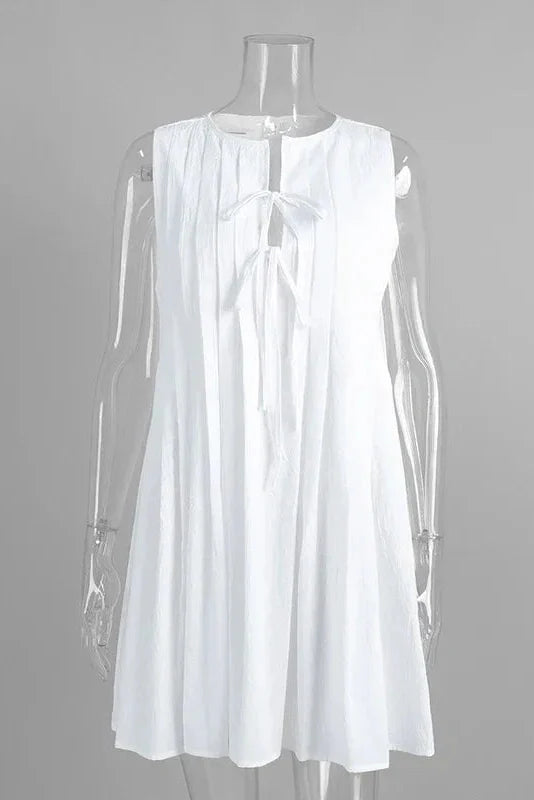 Elegant Loose Pleated Lace-Up Mini Dress