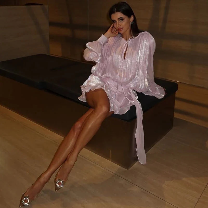 Long Sleeve Lace Up Mini Dress