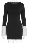 Round Neck Slim Long Sleeves High Waist Mini Dress