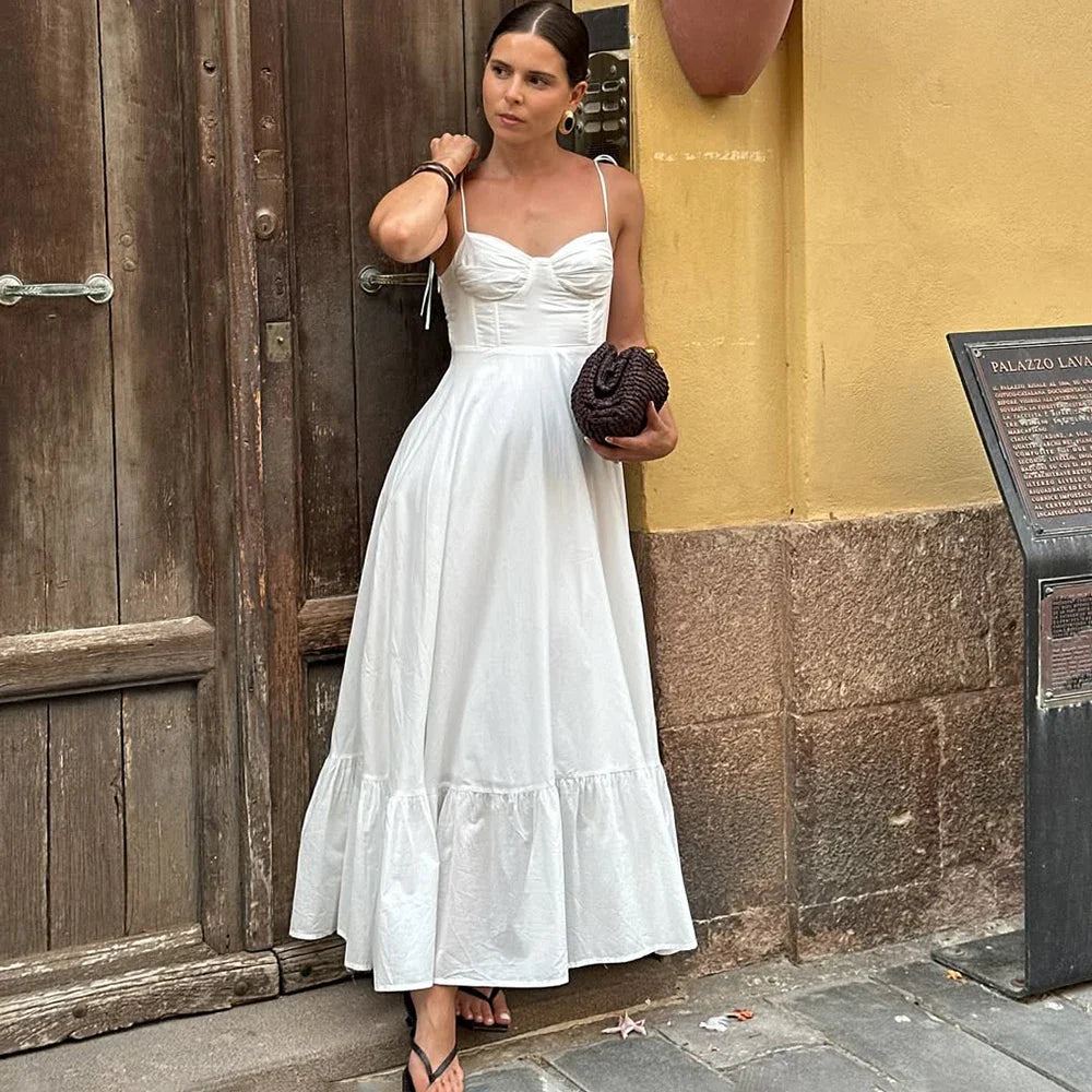 Pleated Sleeveless Zipper Maxi Dress
