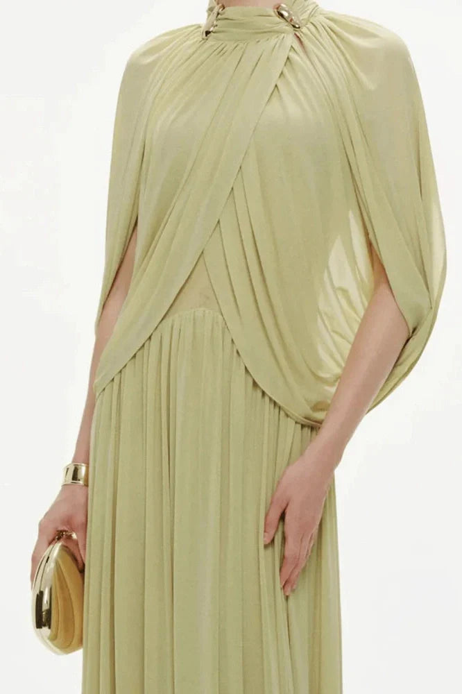 Hollow Out Shawl Sleeve Slim High Waist Maxi Dress
