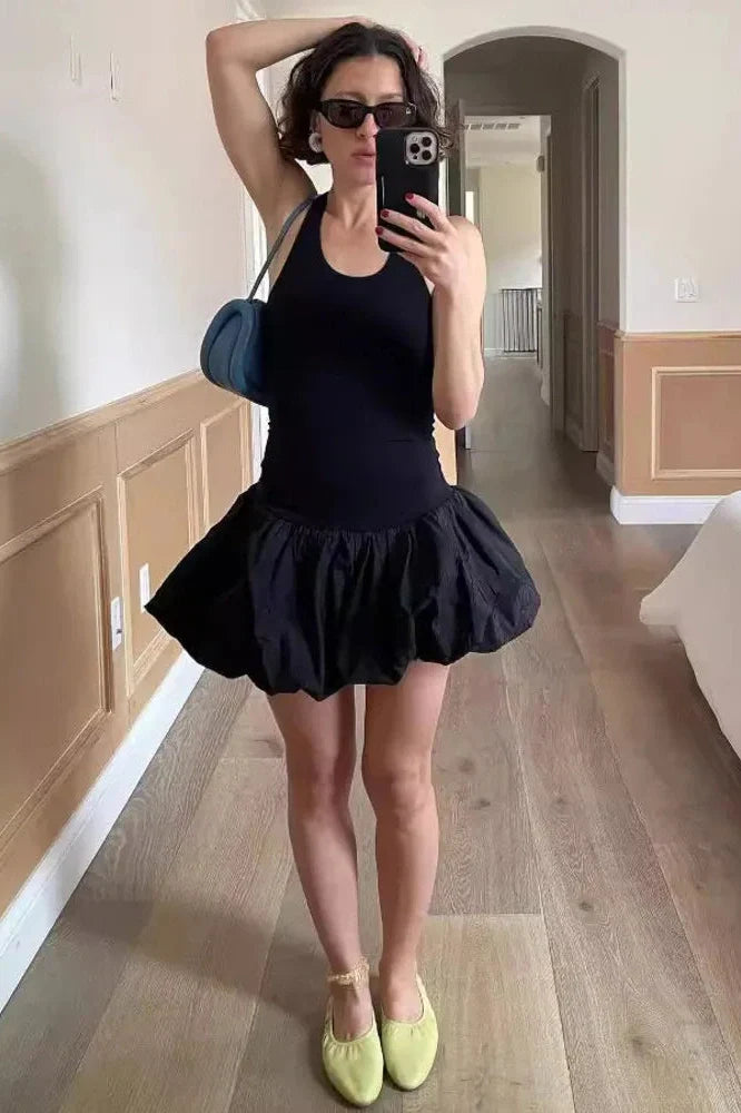 Sleeveless Round Neck High Waist Backless A-line Mini Dress