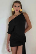 Oblique Shoulder Backless Irregular Sleeveless Mini Dress