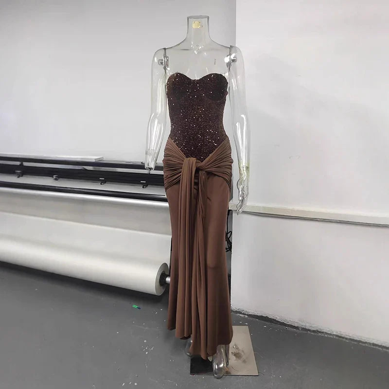 Strapless Lace Up Slim Maxi Dress