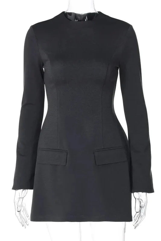 Elegant Long Sleeve Slim A-Line High Waist Mini Dress